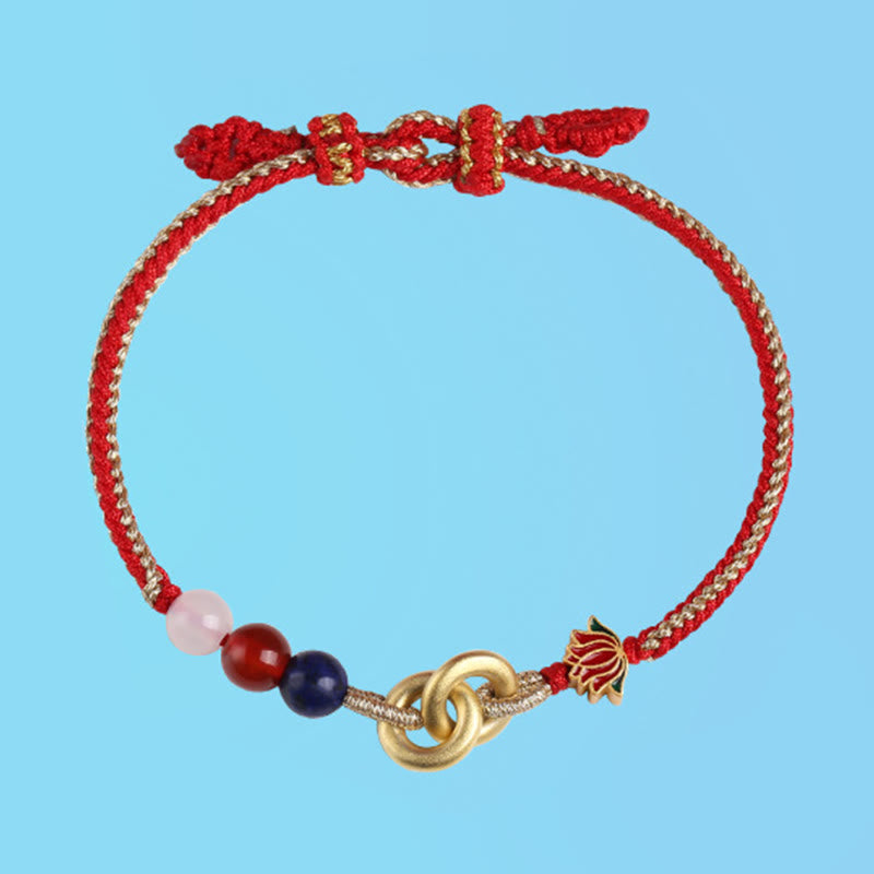 Braccialetto di buon auspicio con fibbia a doppia pace in argento sterling 925 Buddha Stones