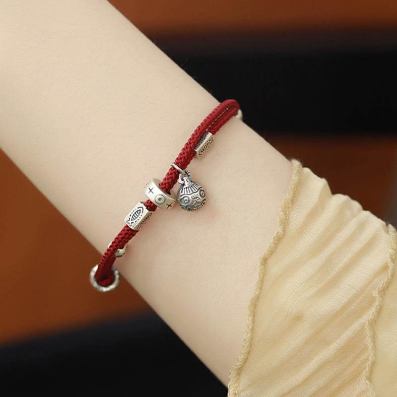 Bracciale intrecciato a mano Buddha Stones 925 Sterling Silver Gold con pesce Koi che ingoia la bestia