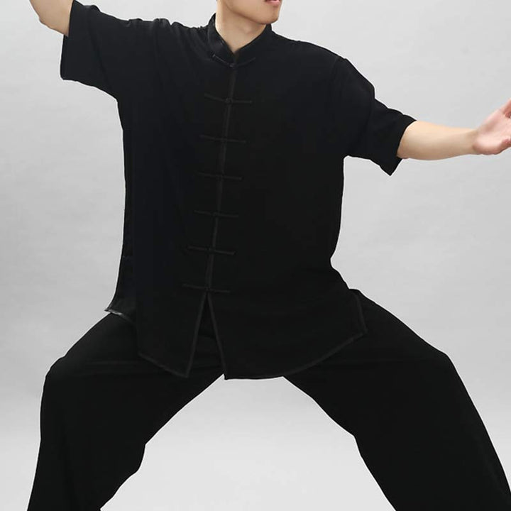 Buddha Stones Meditazione Zen Preghiera Spirituale Tai Chi Qigong Pratica Unisex Ricamo Abbigliamento Set - Manica corta nera - US14, UK/AU18, EU46 (3XL) - image 26
