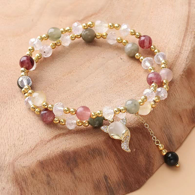 Braccialetto a doppio giro con protezione in quarzo rutilato multicolore Buddha Stones Fox