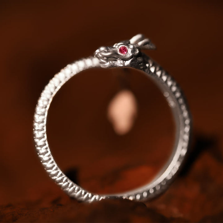 Anello regolabile in argento sterling 925 Buddha Stones, vintage, anno del drago, protezione della fortuna e della forza