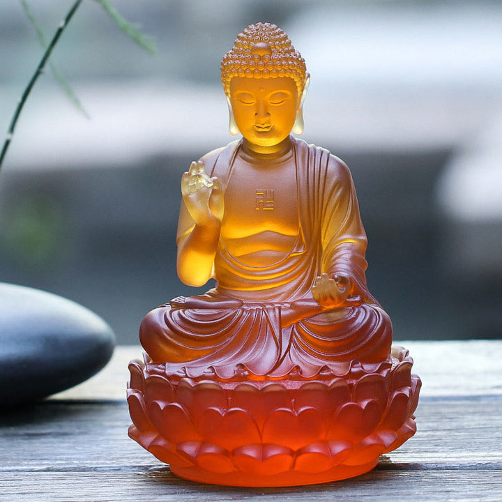 Buddha Stones fatte a mano Buddha Sakyamuni Liuli Cristallo Pezzo d'arte Statua della compassione Casa Ufficio Offerta Decorazione