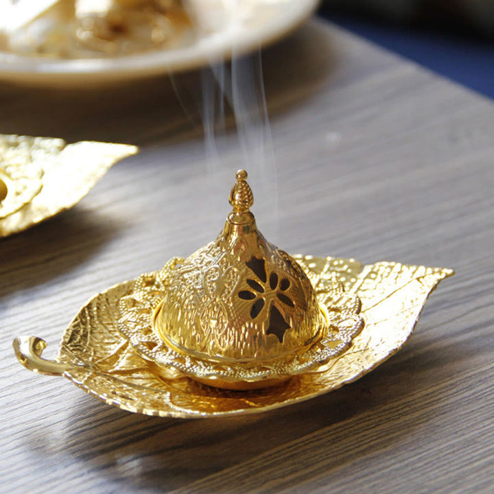 Sottobicchiere in foglia d'oro tibetano, bruciatore di incenso per meditazione