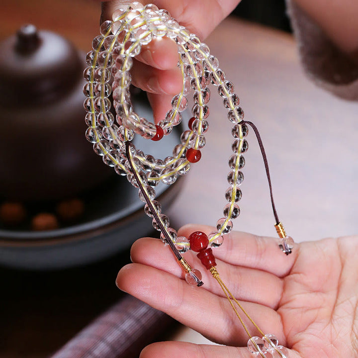 Buddha Stones 108 Mala Beads 925 Sterling Silver Agata bianca naturale Agata rossa Bracciale di protezione a quattro giri