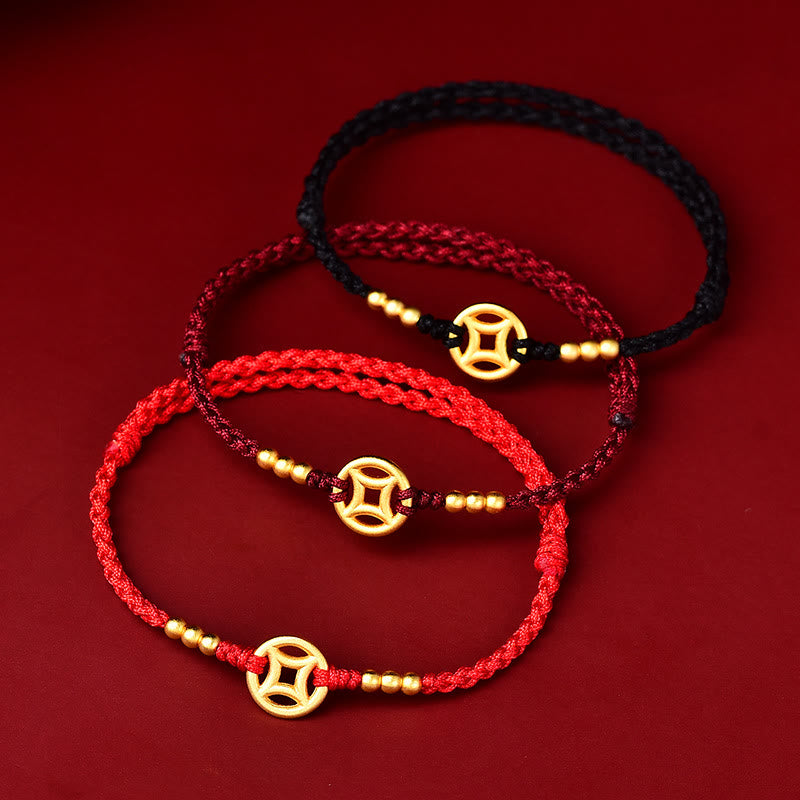 Braccialetto alla caviglia con corda intrecciata in rame con pietre Buddha Stones e moneta