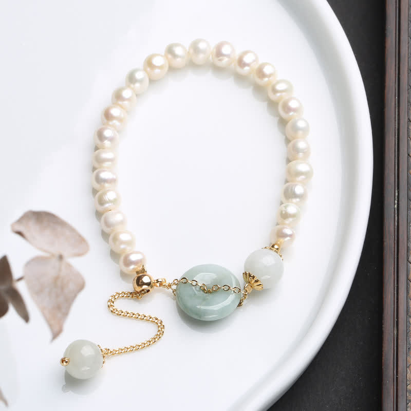 Braccialetto Buddha Stones Natural Jade Pearl Peace Buckle Prosperity Luck