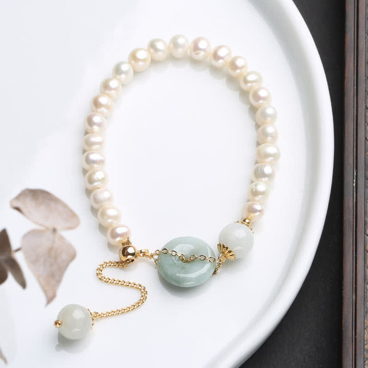 Braccialetto Buddha Stones Natural Jade Pearl Peace Buckle Prosperity Luck