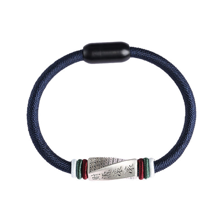 Buddha Stones Argento Sterling 999 Profitti che piovono da tutti i lati Braccialetto con fibbia in corda di benedizione fatto a mano