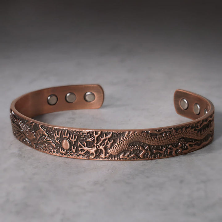 Bracciale rigido magnetico in rame massiccio con drago e fenice Buddha Stones