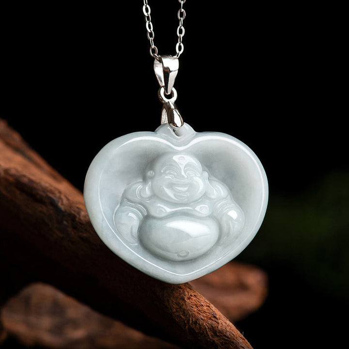 Collana con ciondolo Buddha Stones in argento sterling 925 con Buddha che ride, giada bianca, fortuna e benedizione - image 6