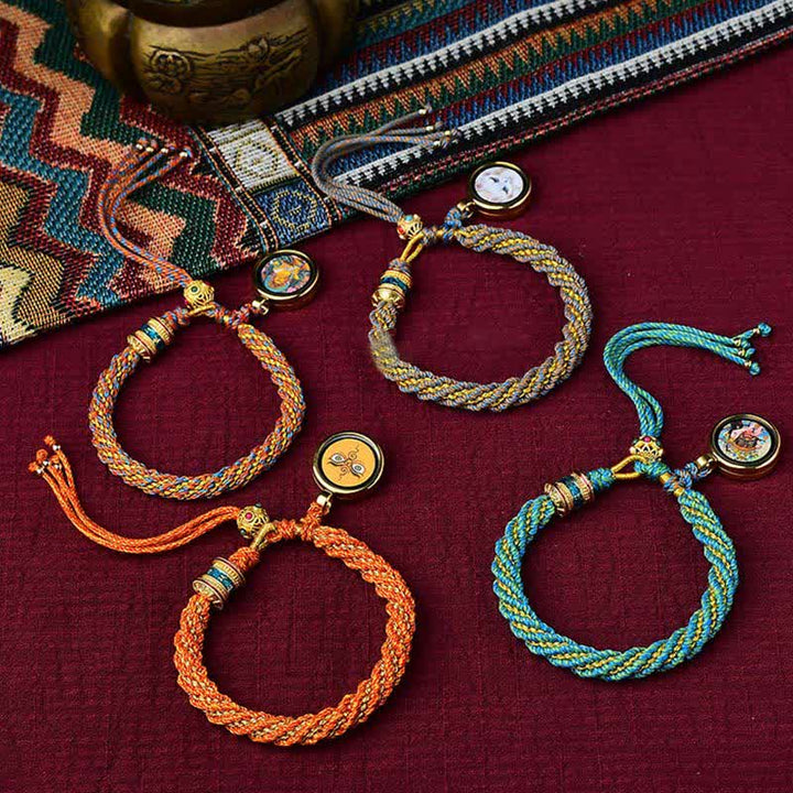 Braccialetto con ciondolo a forma di ruota di preghiera con ciondolo a forma di Thangka, fatto a mano in tibetano, con Buddha Stones
