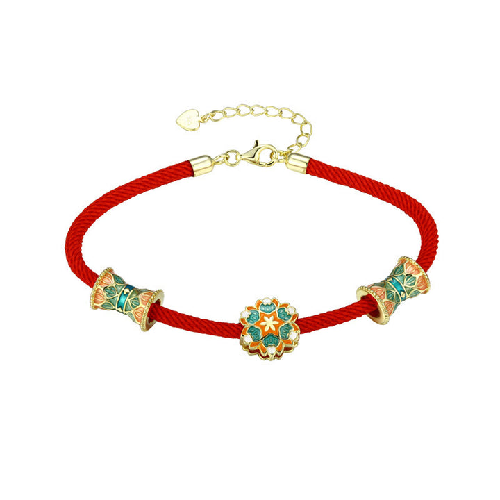 Buddha Stones Dunhuang 925 Sterling Silver Lotus Drum Nuovo inizio Braccialetto in corda rossa