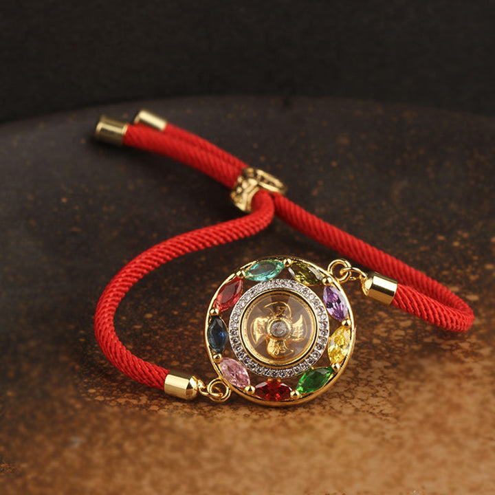 Buddha Stones Zircone colorato Rame Ricchezza Fortuna Rotazione Bracciale Collana Pendente