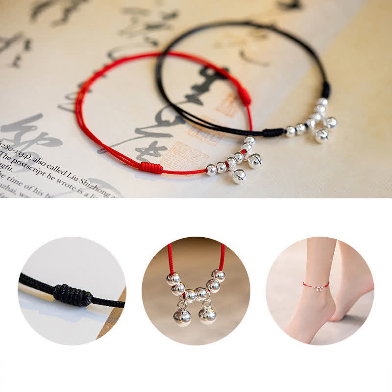 Buddha Stones 925 Sterling Silver Red String Braid Bell Charm Cavigliera