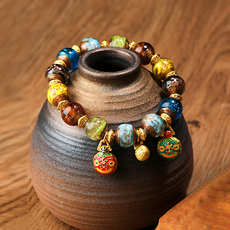 Buddha Stones Oro Deglutizione Bestia Famiglia Ciondolo Liuli Perline di Vetro Braccialetto della Fortuna - Multicolore (colore casuale) - Famiglia di bestie che ingoiano l'oro - 12 millimetri - image 20