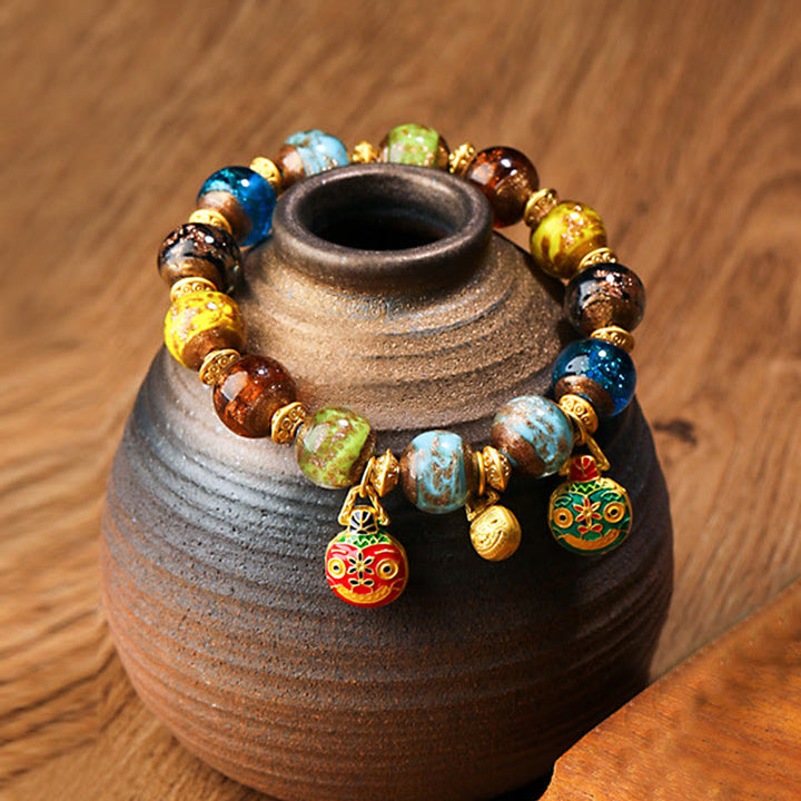 Buddha Stones Oro Deglutizione Bestia Famiglia Ciondolo Liuli Perline di Vetro Braccialetto della Fortuna - Multicolore (colore casuale) - Famiglia di bestie che ingoiano l'oro - 12 millimetri - image 20