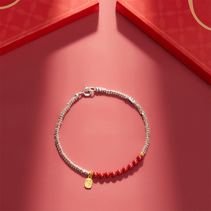 Bracciale Buddha Stones 925 Sterling Silver Cinnabar Fu Character Blessing - image 7