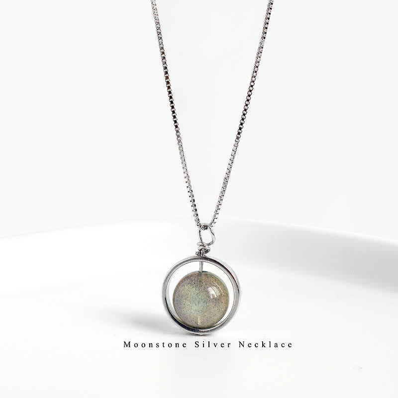 Buddha Stones 925 Sterling Silver Moonstone Love Planet Modello girevole Collana pendente - image 9