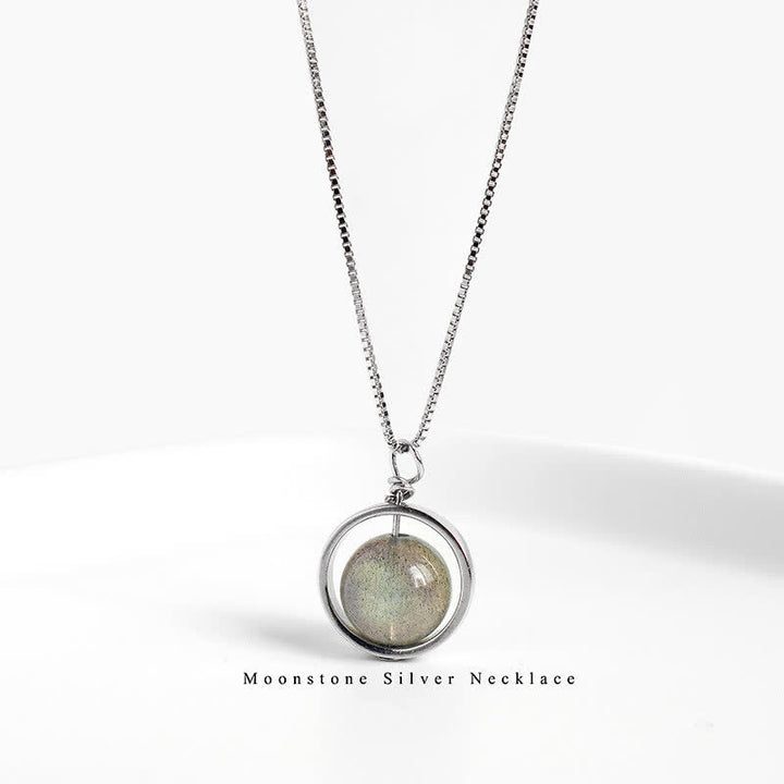 Buddha Stones 925 Sterling Silver Moonstone Love Planet Modello girevole Collana pendente - image 9