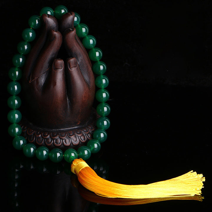 Buddha Stones Agata verde naturale Mala da polso Nappe di potenza Mala tascabile Decorazione per auto