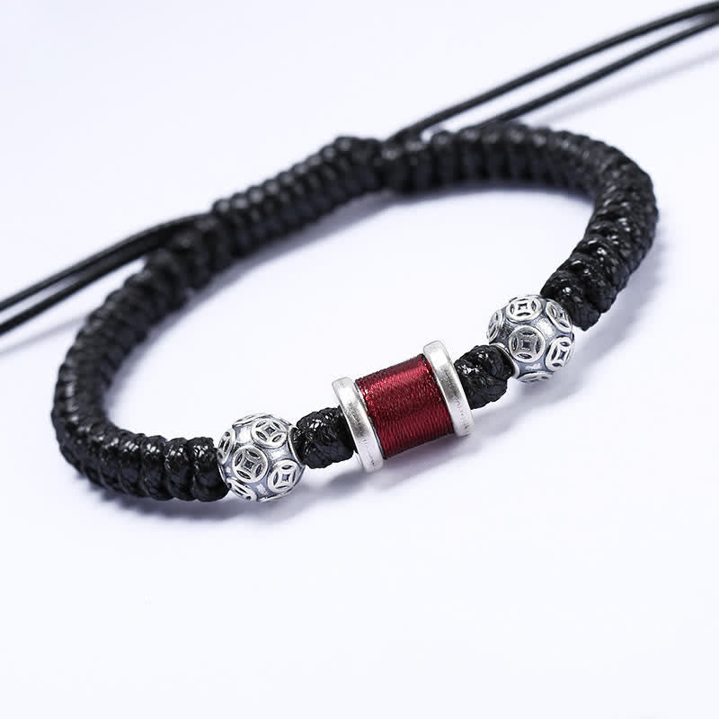 Braccialetto in corda intrecciata con perline di rame in argento sterling 999 Buddha Stones