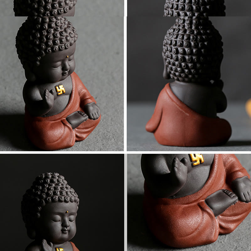 Buddha Stones Piccolo Buddha Serenity Argilla Viola Decorazione della scrivania di casa