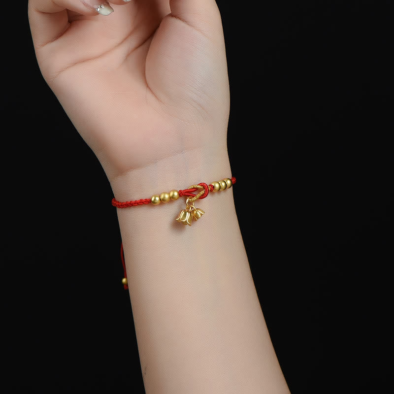 Bracciale intrecciato con ciondolo a forma di fiore di mughetto fatto a mano con Buddha Stones e protezione dalla fortuna