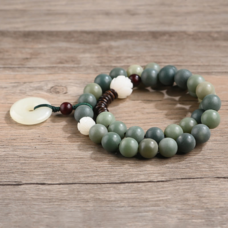 Braccialetto doppio giro Buddha Stones Cyan Bodhi Seed Lotus Jade Peace Buckle Wisdom