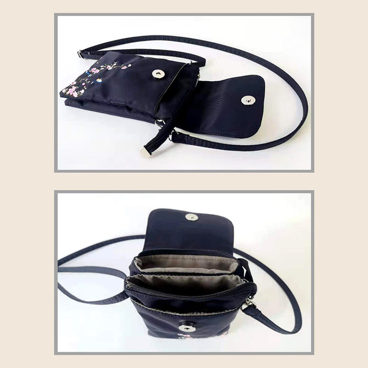 Borsa a tracolla con fiori di loto ricamati a mano, impermeabile , Buddha Stones , borsa per cellulare