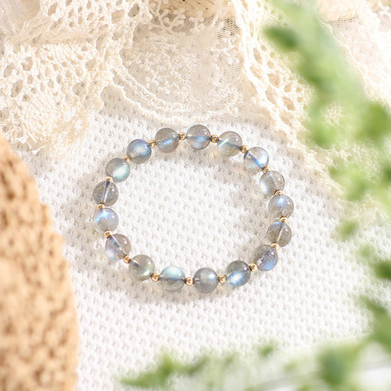Bracciale Buddha Stones placcato oro 14k con pietra di luna naturale e guarigione dell'amore