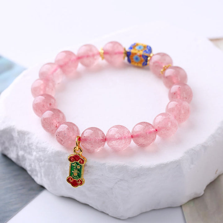 Braccialetto con ciondolo positivo Ruyi in quarzo fragola Buddha Stones