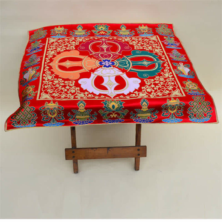 Tappetino da altare con preghiera a nodo infinito, meditazione curativa, 8 simboli di buon auspicio, runner da tavolo