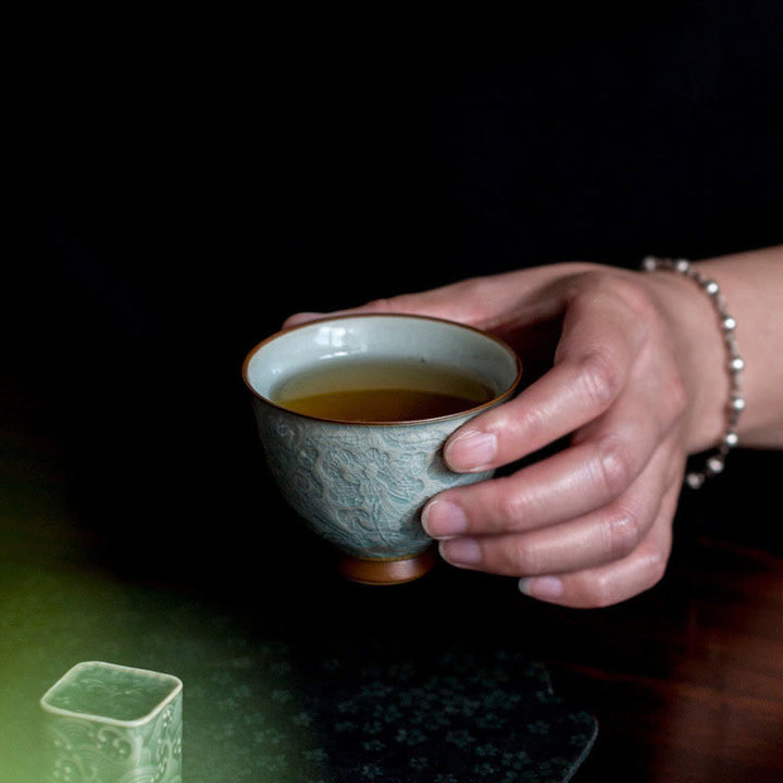 Tazza da tè in ceramica intagliata con Buddha Stones loto Tazza da tè Kung Fu