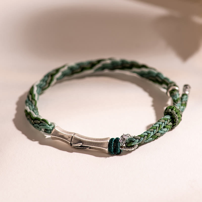 Braccialetto in argento sterling 925 con nodo di reincarnazione in bambù e corda di protezione dalla fortuna
