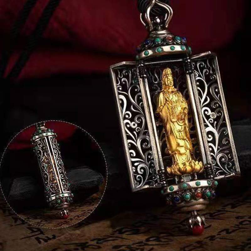 Buddha Stones Tibetano Avalokitesvara Argento Ricchezza Protezione Decorazione