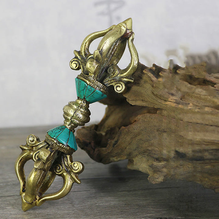 Buddha Stones Tibetano a cinque punte Vajra Dorje Artigianale Nepal Potere spirituale Decorazione in rame - image 1