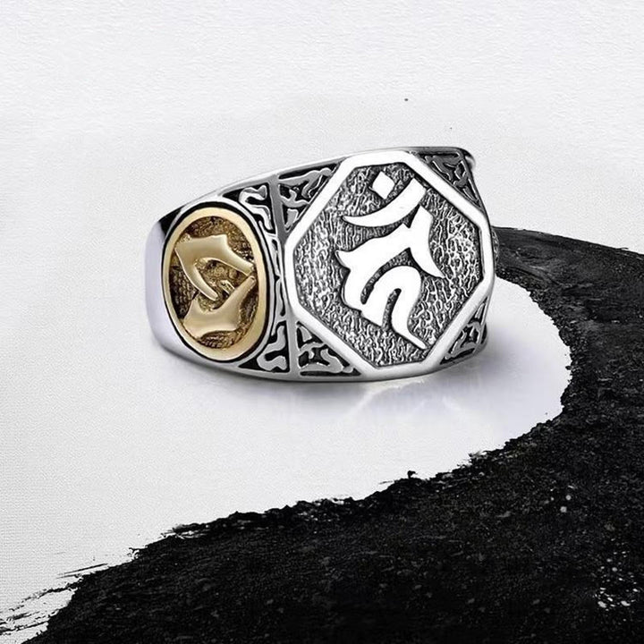 Anello regolabile con protezione intagliata in argento sterling 925 con design sanscrito Buddha Stones
