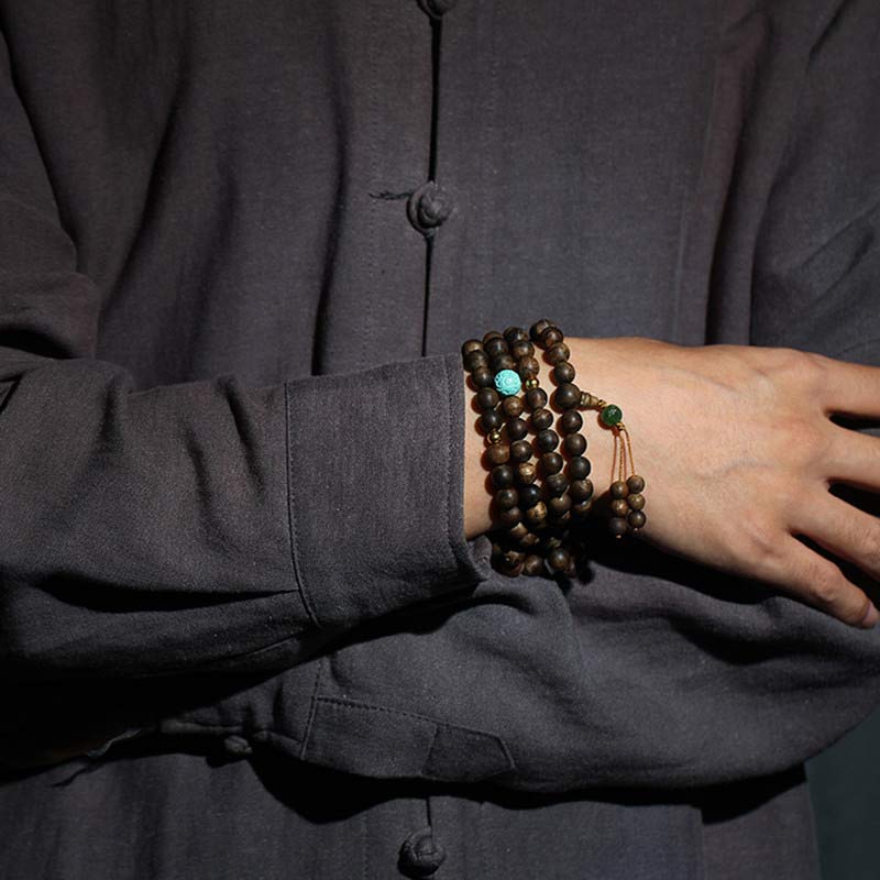 Buddha Stones 108 Mala Beads Nha Trang Agarwood Turchese Preghiera Meditazione Bracciale Mala