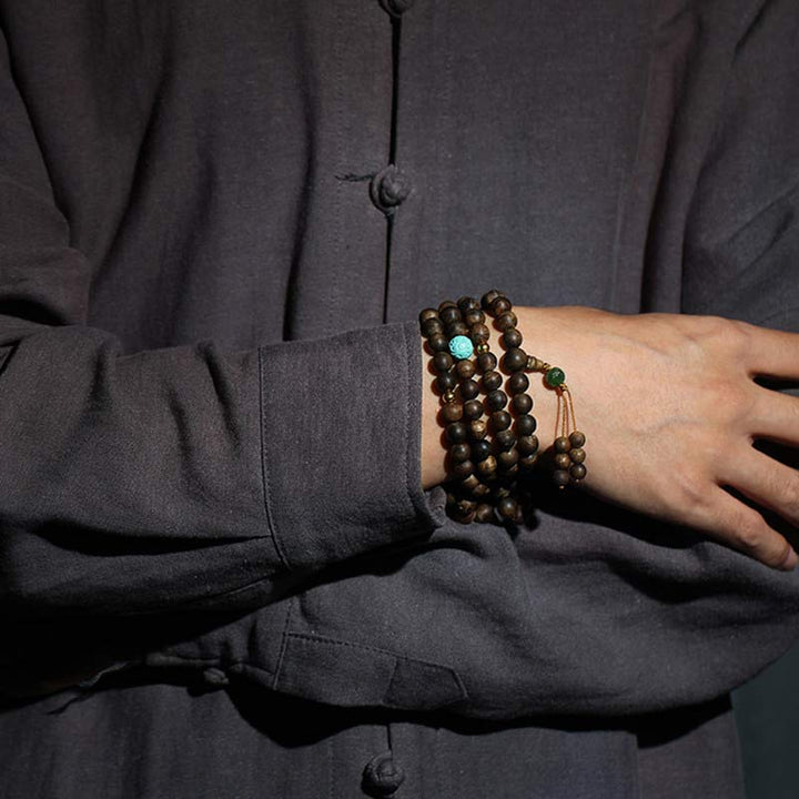 Buddha Stones 108 Mala Beads Nha Trang Agarwood Turchese Preghiera Meditazione Bracciale Mala