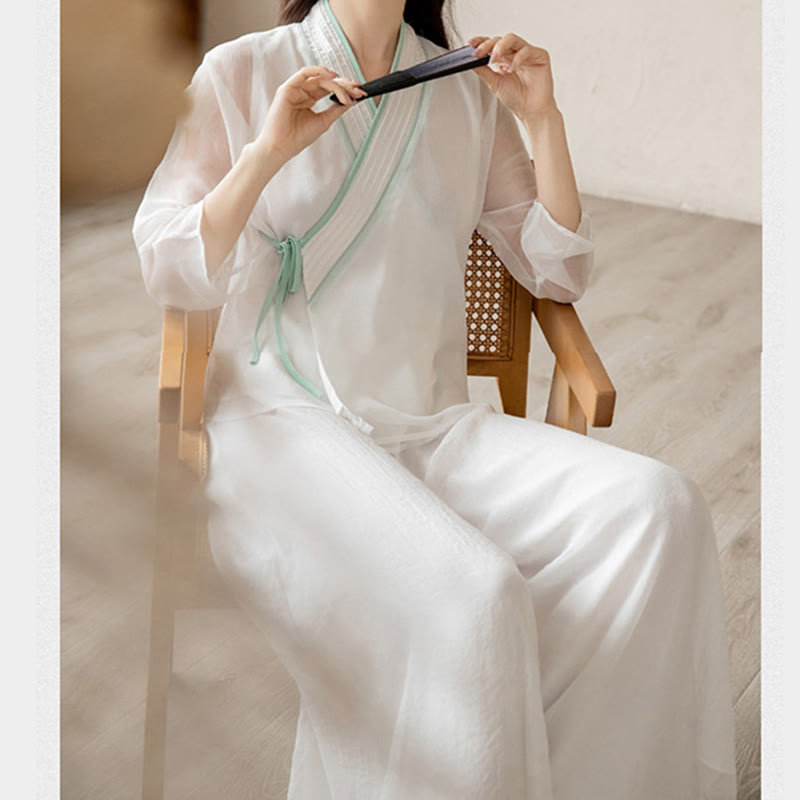 Buddha Stones Retro Preghiera Zen Meditazione Spirituale Pratica Chiffon Abbigliamento Donna Set - image 12