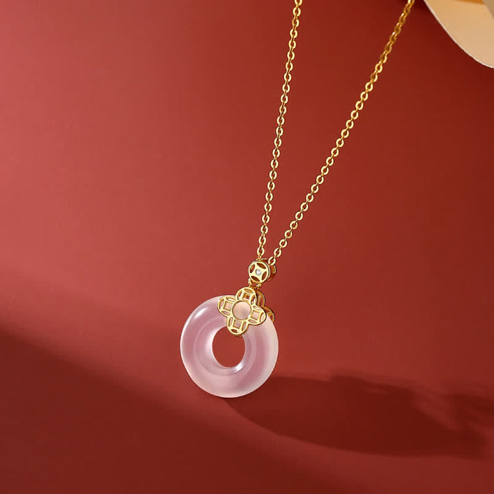Collana pendente con Buddha Stones positivo in argento sterling 925 con moneta in calcedonio e fibbia per la pace