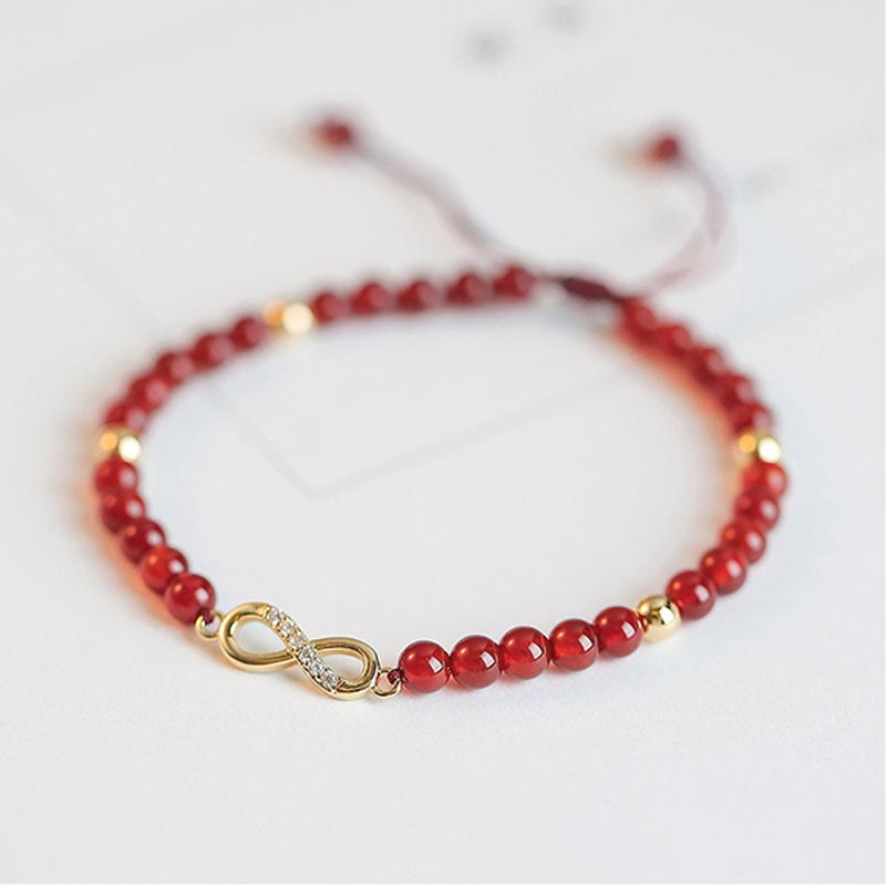 Braccialetto con corda di sicurezza a forma di stella con quadrifoglio a quattro foglie e nodo infinito in agata rossa naturale