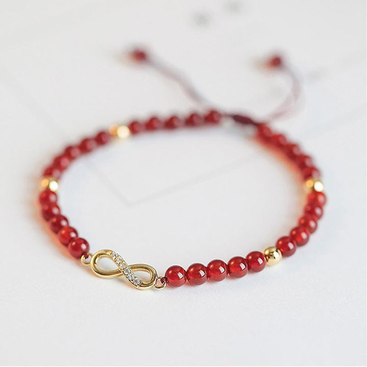 Braccialetto con corda di sicurezza a forma di stella con quadrifoglio a quattro foglie e nodo infinito in agata rossa naturale