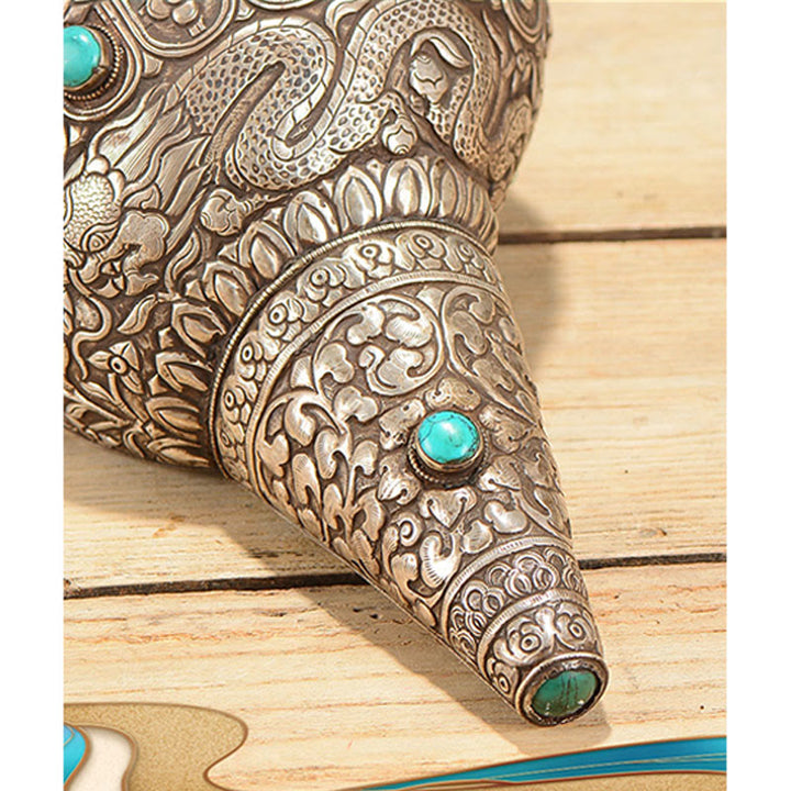 Tibetano fatto a mano naturale Shankha inciso otto simboli di buon auspicio conchiglia fortunata decorazione per la casa - image 9