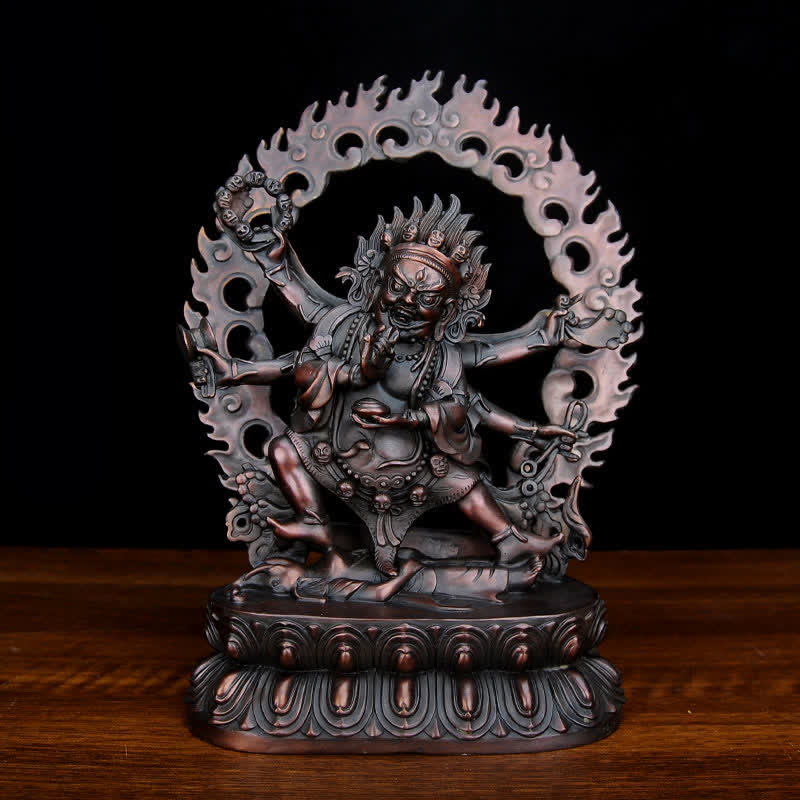 Tibet Mahakala Bodhisattva Figurina Compassione Statua in Rame Decorazione