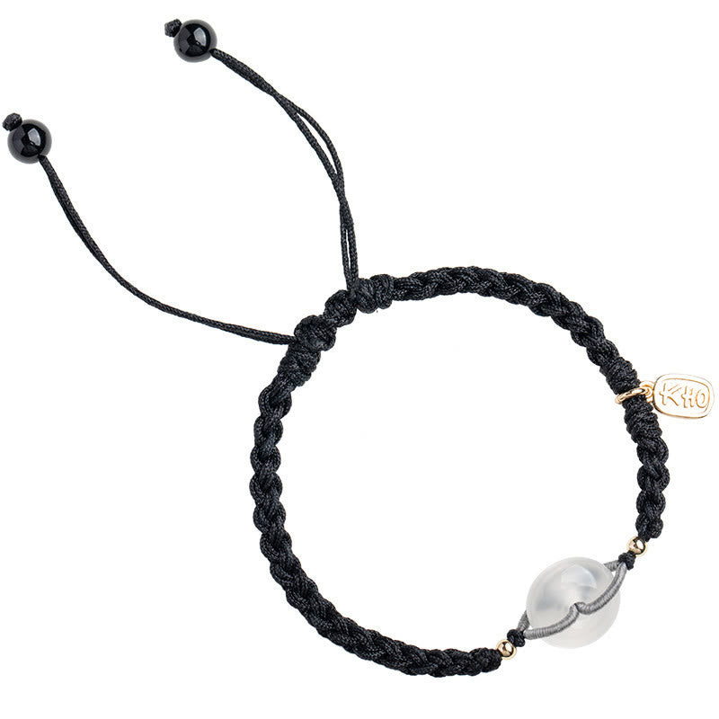 Braccialetto con corda positiva con fibbia rotonda in calcedonio Buddha Stones