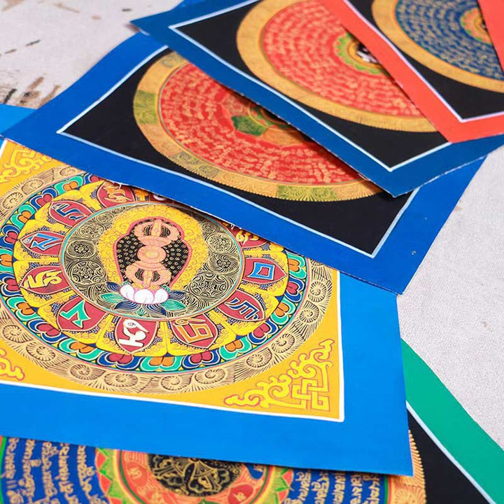 Dipinto Thangka tibetano fatto a mano, benedizione Thangka, scatola cieca, motivo a colori casuali