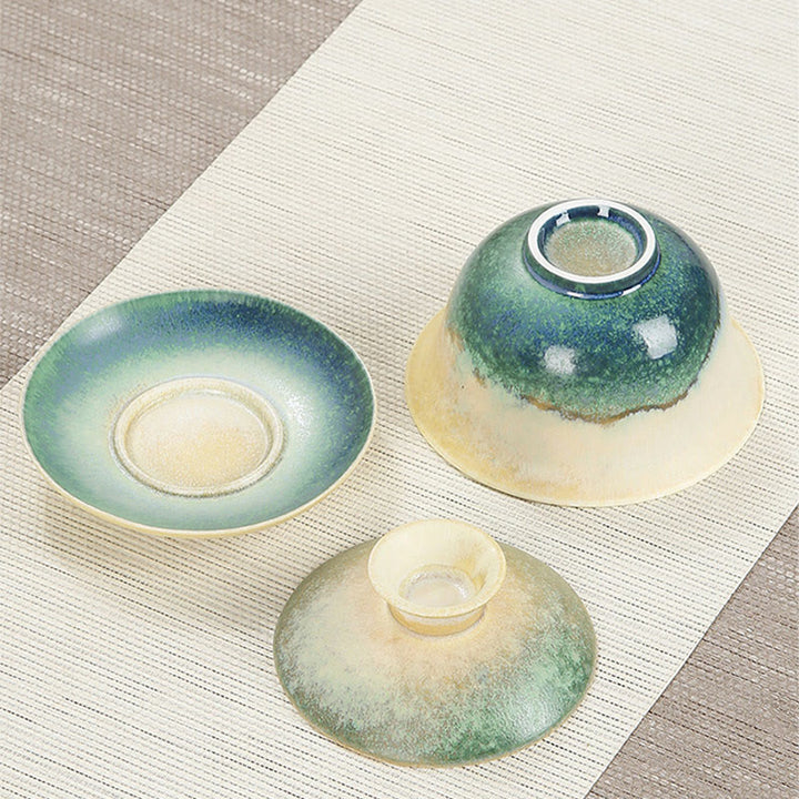 Buddha Stones Green Ocean Waves Design Porcellana Ceramica Gaiwan Sancai Tazza da tè Kung Fu Tazza da tè e piattino con coperchio