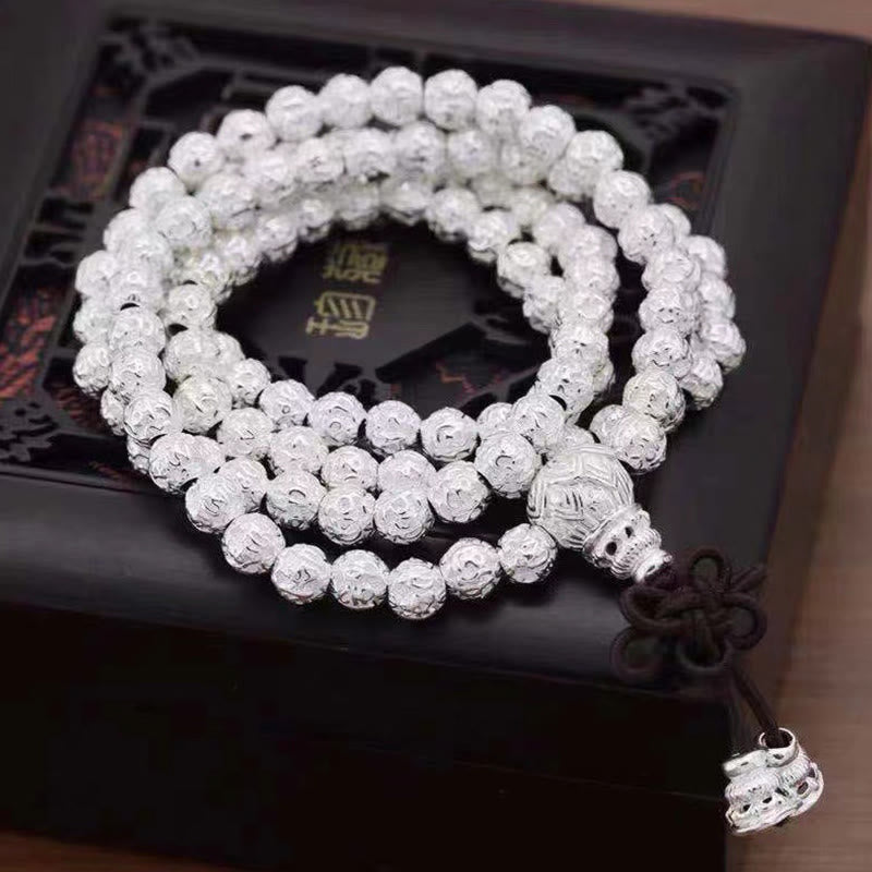 Braccialetto amuleto con perline in lega intagliata , Buddha Stones tibetane Om Mani Padme Hum