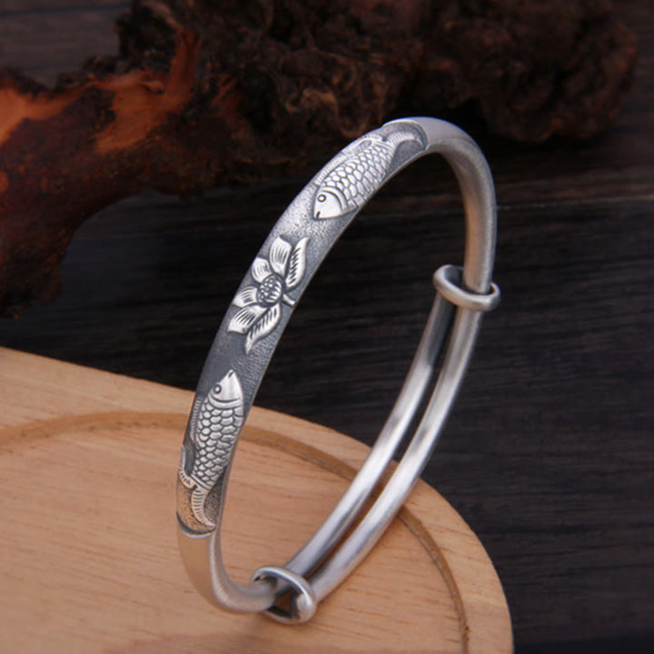 Buddha Stones 999 Sterling Silver Koi Fish Lotus Bracciale Ricchezza Fortuna Braccialetto